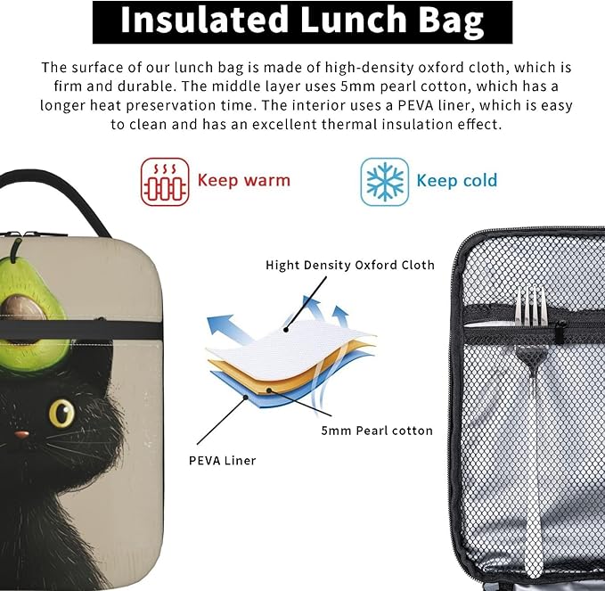 Avocado Insulated Lunch Box for Women Men Avocado Lunch Bag for Work,Picnic,Travel,Hiking,Beach Polyester