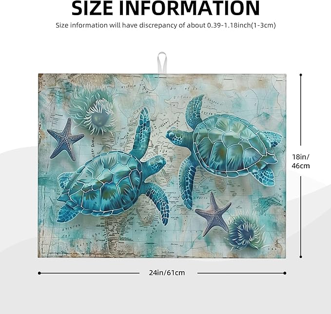 Sea Turtles Dish Drying Mat for Kitchen Counter Microfiber Super Absorbent Non-Slip Dish Drying Pad for Countertops Dishes Utensils Stylish Quick-Dry Machine Washable 18x24 Inch