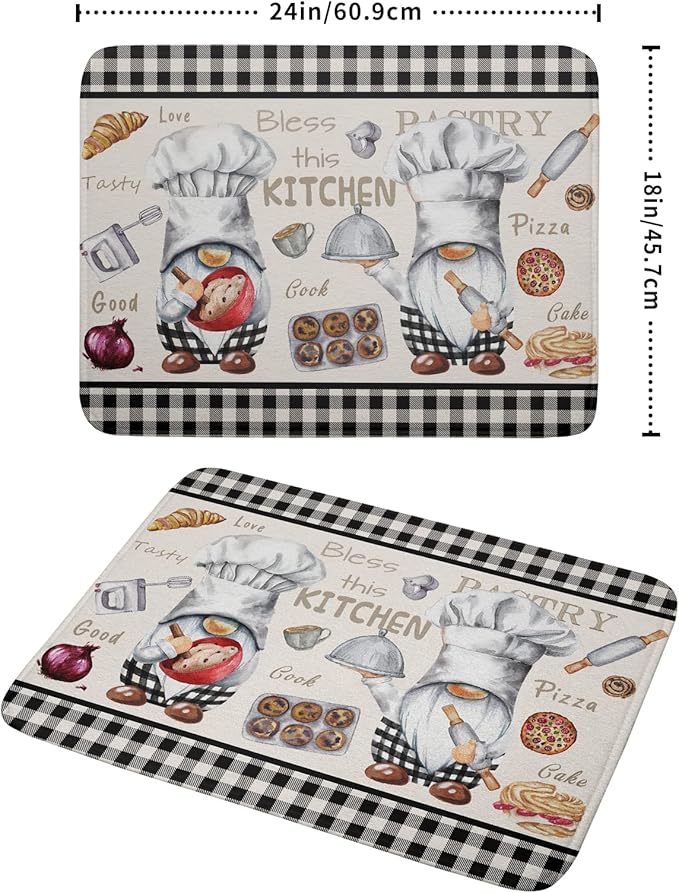 Chef Gnome Dish Drying Mats for Kitchen Counter 18x24 inch, Buffalo Plaid Cooking Utensils Absorbent Dishes Drainer Mat, Reversible Microfiber Quick Dry Rack Pad with Hanging Loop