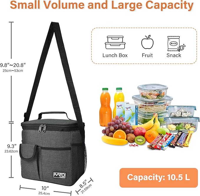 Tirrinia Insulated Large Lunch Bag for Women Men, Leakproof Lunch Box Containers for Adults, Work, School, Soft Lunchbox for Kids, Boys, Adult Cooler Bag for Picnic, Hiking,Beach,Charcoal