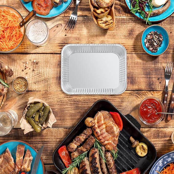 WANBAO 200 PACK 8.3"x6.2" Disposable Tin Foil Pans with Lids 2.25LB Aluminum Pans To Go Containers for Cooking, Baking, Catering Party Meal Prep, Take Out, Freeze
