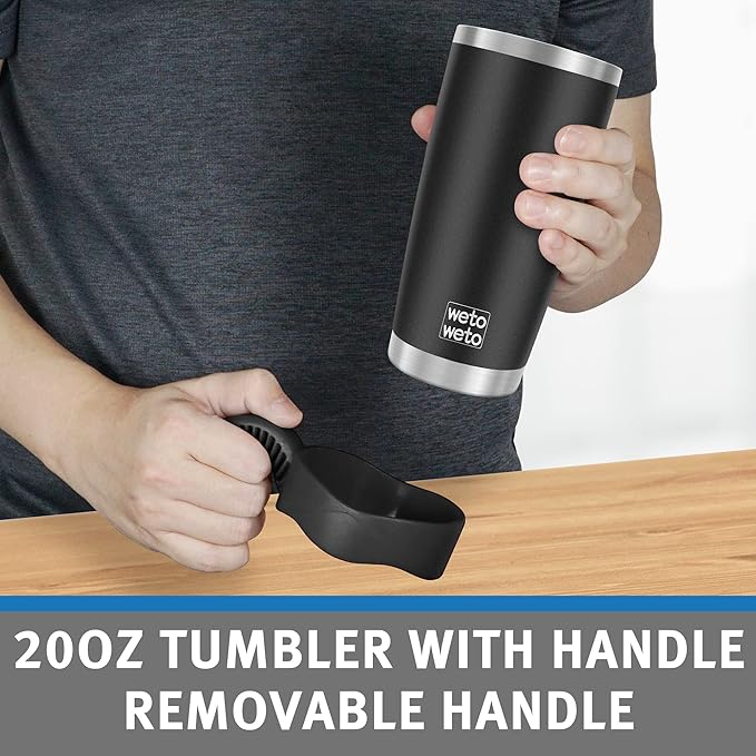 WETOWETO 20oz Tumbler with 2 lids and 2 straws, Stainless Steel Vacuum Insulated Coffee Tumbler Cup, Double Wall Powder Coated Leak-proof Travel Coffee Mug Cup (Black, 1 Pack)