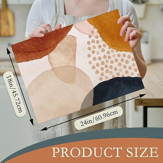 Boho Abstract Dish Drying Mats 18x24 Inch,Geometric Modern Art Dish Pad Drying Rack Mat for Kitchen Counter Ultra Absorbent Microfiber Dishware Coffee Maker Bar Countertop Decor