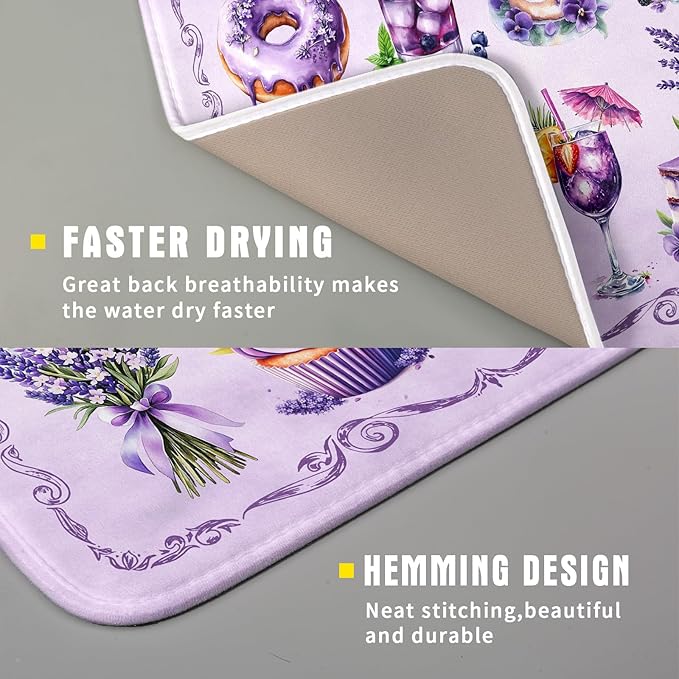 Purple Dish Drying Mats for Kitchen Counter Washable Drying Pad Absorbent Coffee Mat - Delicious Afternoon Tea