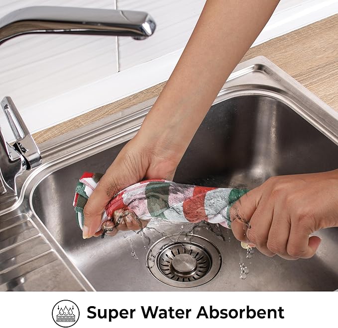 Urban Villa Christmas Set of 6 Kitchen Towels 20×30 Inch 100% Cotton Highly Absorbent Dish Towels Premium Quality Ultra Soft Bar & Tea Towels with Mitered Corners- Red/Green/White