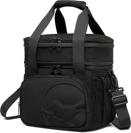 SUNNY BIRD Dual Compartment Lunch Bag, 13L Insulated Adult Lunch Box for Work (Black)