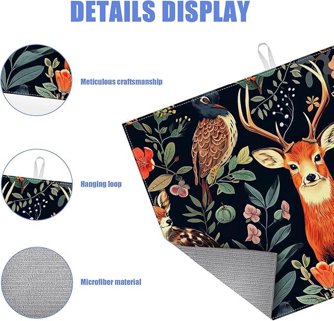 Vintage Deer Dish Drying Mat for Kitchen Counter Wild Animals Drying Pad Absorbent Reversible Dish Drainer Rack Mats Draining Pad 18"x24"Inch