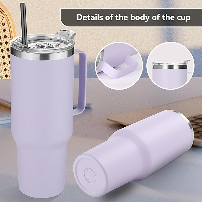 HASLE OUTFITTERS 40 oz Stainless Steel Tumbler with Handle, Vacuum Insulated Tumblers Bulk, Reusable Double Wall Travel Coffee Mug, Durable Powder Coated Water Bottle(Purple, 4)