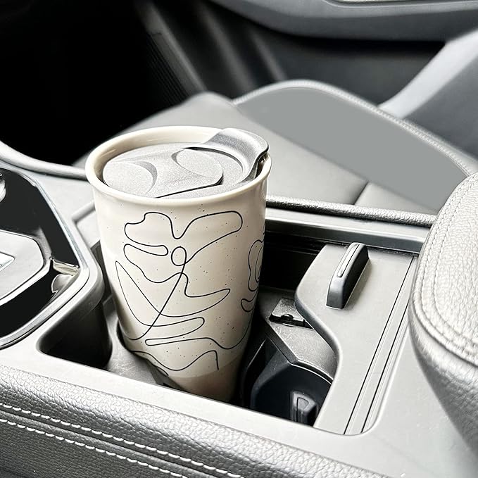 ANTIS'S HOME Ceramic Coffee Mug with Lid, Flower Pattern Double Wall Coffee Travel Mug Ceramic Tumbler 9.64oz, Reusable Tall Cup, Splash Resistant Lid, Dishwasher Microwaveable Safe