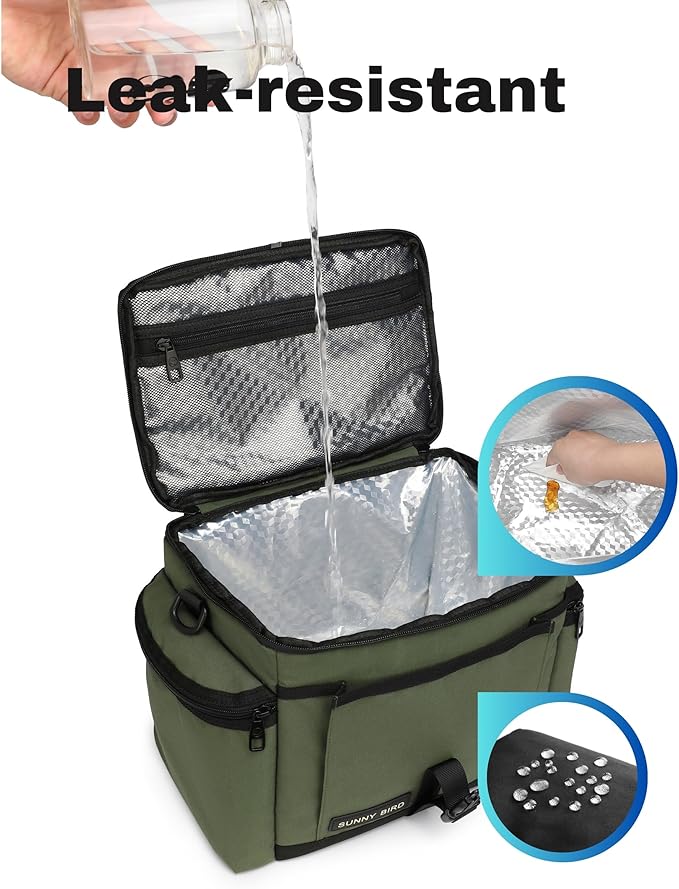 SUNNY BIRD Large Lunch Bag, Thermally Insulated Soft Cooler with Shoulder Strap for Women, Men (Khaki Green)