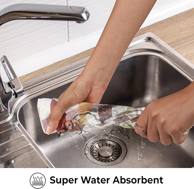 Urban Villa Fall Kitchen Towels Harvest Checks Dish Towels Set of 6 20" X30” 100% Cotton Highly Absorbent Quick Drying Dish Cloths & Dish Towels Thanks Giving Tea Towels with Hanging Loop Bar Towels