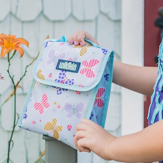 Wildkin Kids Insulated Lunch Bag – Reusable, Ideal for Hot/Cold Snacks, School & Travel - Butterfly Garden