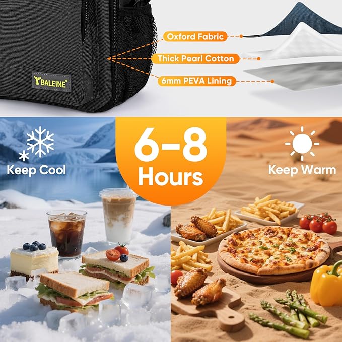 BALEINE Insulated Lunch Bag for Men Women, Leakproof Cooler Bag with Adjustable Shoulder Strap for Work Picnic, Lunch Box for Women Men (Small, Black)