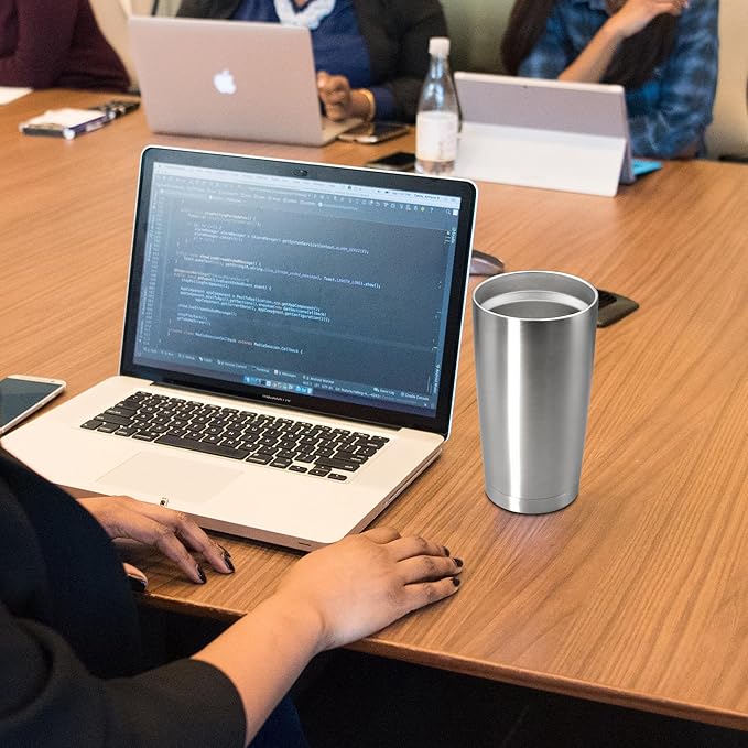 20 oz Tumbler Coffee Tavel Tumblers Bulk with Lid Stainless Steel Double Wall Vacuum Insulated Mug Powder Coated Cups fit Car Cupholder for Hot and Cold - Stainless Steel, 12Pack