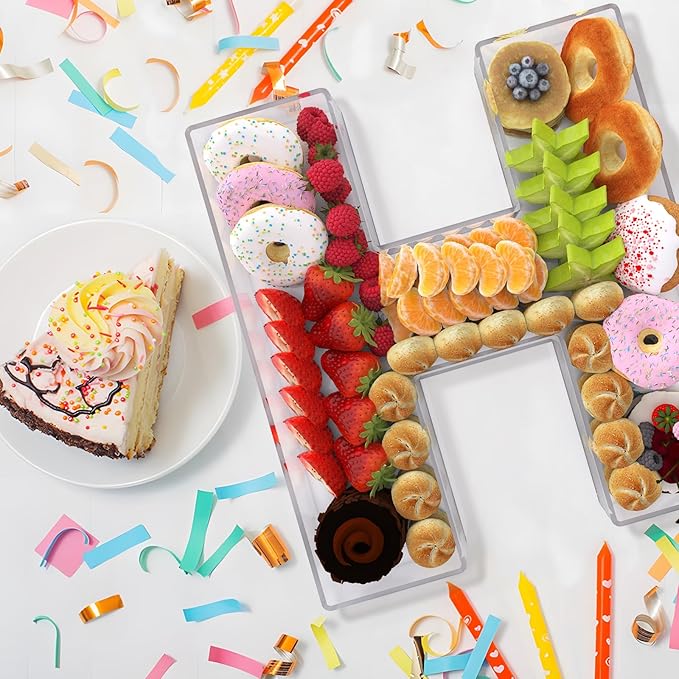 13.8" Extra Large Acrylic Letter Charcuterie Board Box, Reusable Fillable Letter Cake Candy Dish Display Serving Tray for Birthday Anniversary Party Decoration (H)