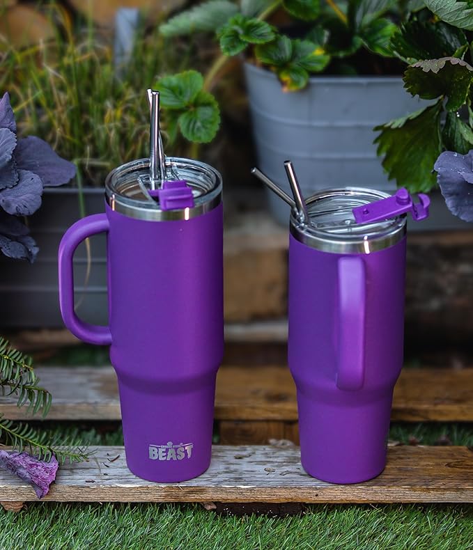Beast 50 oz Tumbler Stainless Steel Vacuum Insulated Coffee Ice Cup Double Wall Travel Flask (Deep Purple)