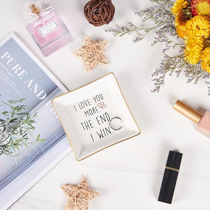 Wife Gifts Romantic Gifts for Her Jewelry Dish Tray - I Love You More. The End. I Win. - Anniversary Birthday Christmas Mothers Day Valentines Gifts for Wife from Husband - Girlfriend Gifts