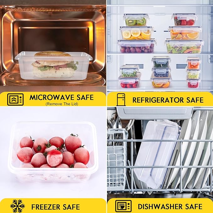 48Pcs Food Storage Container Set kitchen organizers Meal Prep Containers Lock Lids Reusable Plastic Lunch Box Snack Salad Containers 24 Boxes and 24 Lids Pantry and Kitchen Organization