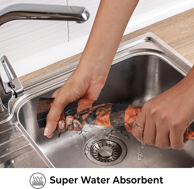 Urban Villa Halloween Kitchen Towels Set of 6 Dish Towels Size 20''x30'' Buffalo Checks Orange/Black 100% Cotton Highly Absorbent Quick Drying Dish Cloths & Dish Towels with Hanging Loop Tea Towels