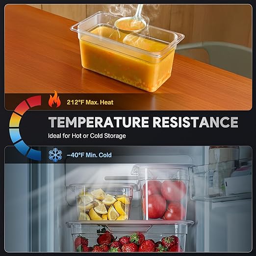 WILPREP 6 Pack Plastic Food Pans with Lids, 1/3 Size 6 in Deep Clear Food Storage Containers, 6.3 qt Stackable Polycarbonate Commercial Hotel Pans for Fruits Vegetables Beans Corns, NSF Listed