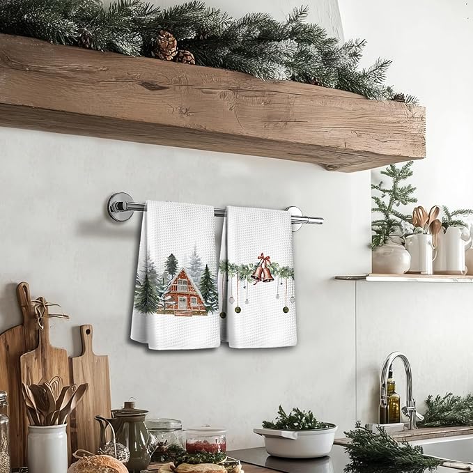 Winter Kitchen Towels Set of 2 - Christmas Dish Cloths, Vintage Hand Towels for Kitchen and Bathroom, Housewarming Gifts for Women, 1624 Inches