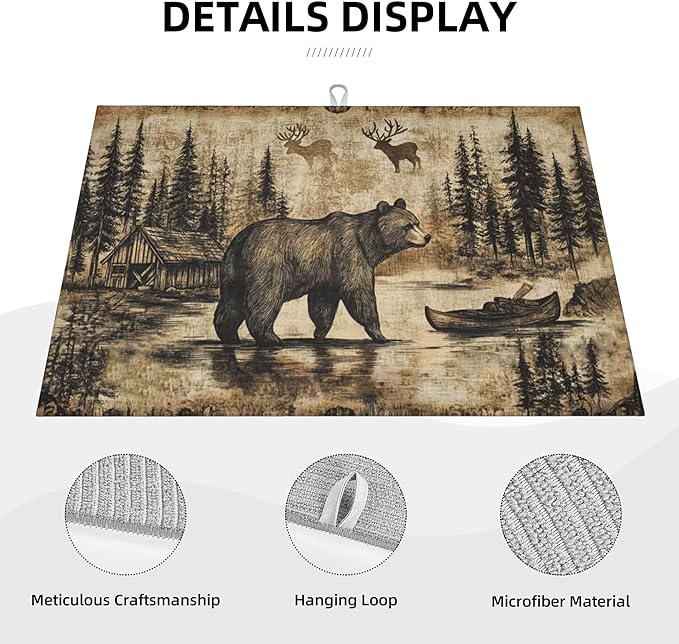 Carbine Bear Dish Drying Mat for Kitchen Counter Microfiber Super Absorbent Non-Slip Dish Drying Pad for Countertops Dishes Utensils Stylish Quick-Dry Machine Washable 18x24 Inch