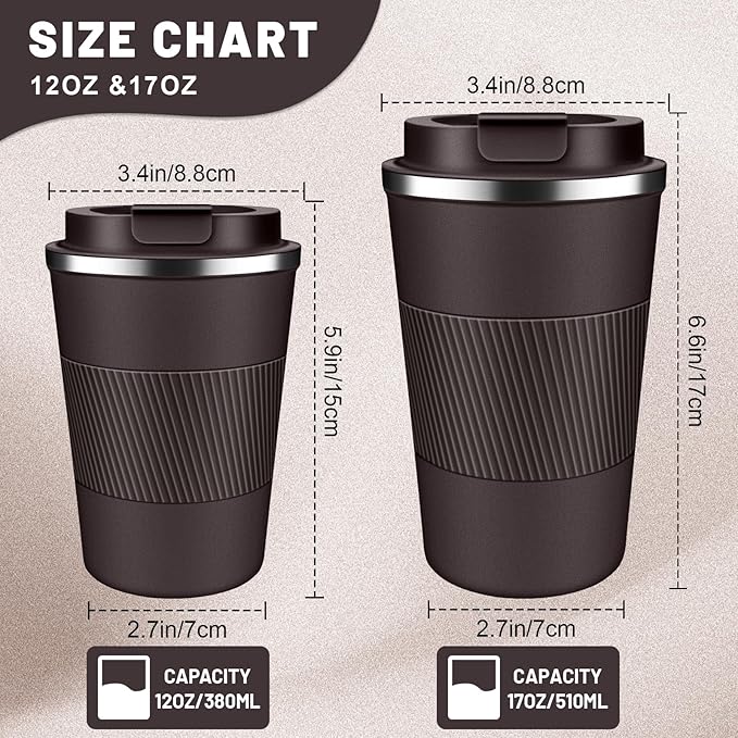 Insulated Coffee Tumblers with Flip Lid 12oz / 17oz, Stainless Steel Travel Coffee Mug Leak Proof, Vacuum Insulated Coffee Mug Reusable Cup, Keeps Cold and Hot for Coffee Tea