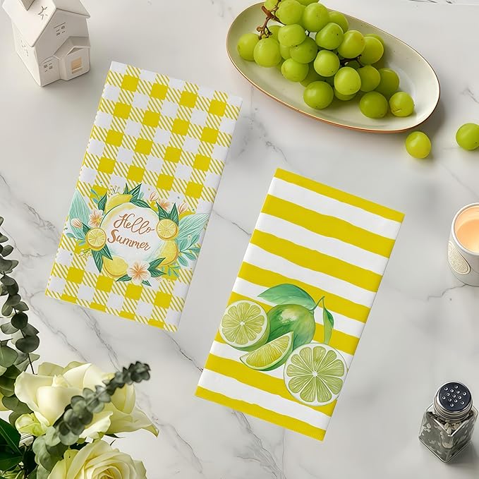 Vibrant Lemon Kitchen Towels (4-Pack) - 18x26 Inch Quick-Dry Dish Towels with Fresh Citrus Art, Perfect for Farmhouse & Contemporary Decor‌