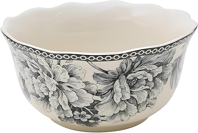 222 Fifth Adelaide 16-Piece Square Floral Dinnerware Set – Service for 4, Grey & White Porcelain Plates & Bowls, for Everyday Dining & Entertainment, Microwave & Dishwasher Safe, Chip Resistant