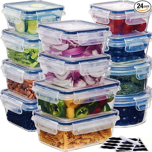 24-Pack Food Storage Container Set kitchen organizers Meal Prep Containers Lock Lids Reusable Plastic Lunch Box Snack Salad Containers 12 Boxes and 12 Lids Pantry and Kitchen Organization
