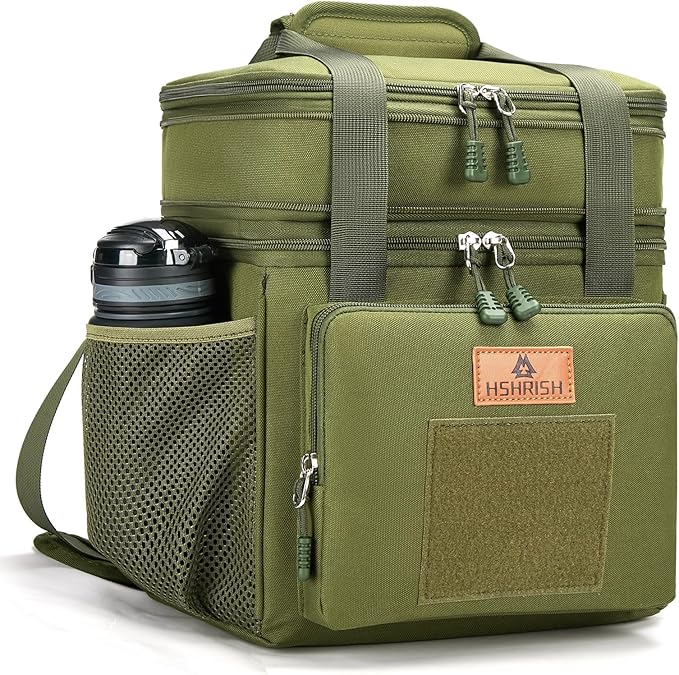 Tactical Lunch Box, Large Expandable Insulated Lunch Bag, Durable Leakproof Cooler Bag for Men/Women/Adults/Work Office Outdoor Picnic Trip,15 L, Army Green, HSHRISH