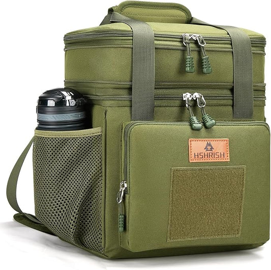Tactical Lunch Box, Large Expandable Insulated Lunch Bag, Durable Leakproof Cooler Bag for Men/Women/Adults/Work Office Outdoor Picnic Trip,15 L, Army Green, HSHRISH