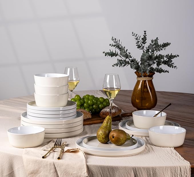 AmorArc Ceramic Dinnerware Sets for 6, 18 Piece Stoneware Plates and Bowls Set, Chip and Crack Resistant Plates Set, Dishwasher & Microwave Safe Dishes - Service for 6