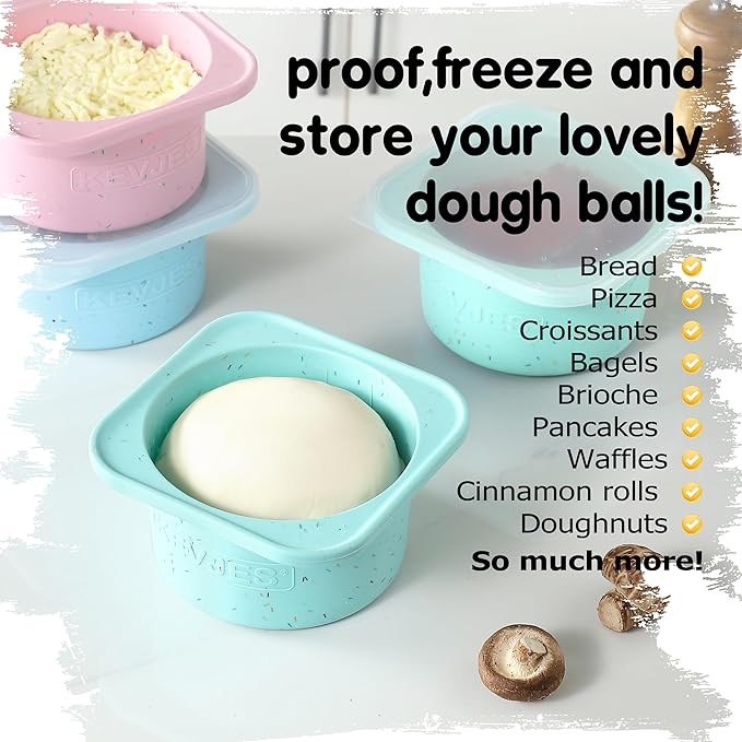 1000ml PLUS Individual Pizza Dough Proofing Containers with Airtight Lids – Food Grade Silicone, Freezer/Dishwasher Safe –Neapolitan Dough Rising & Fermentation – 2 Pack (Bondi Mint)