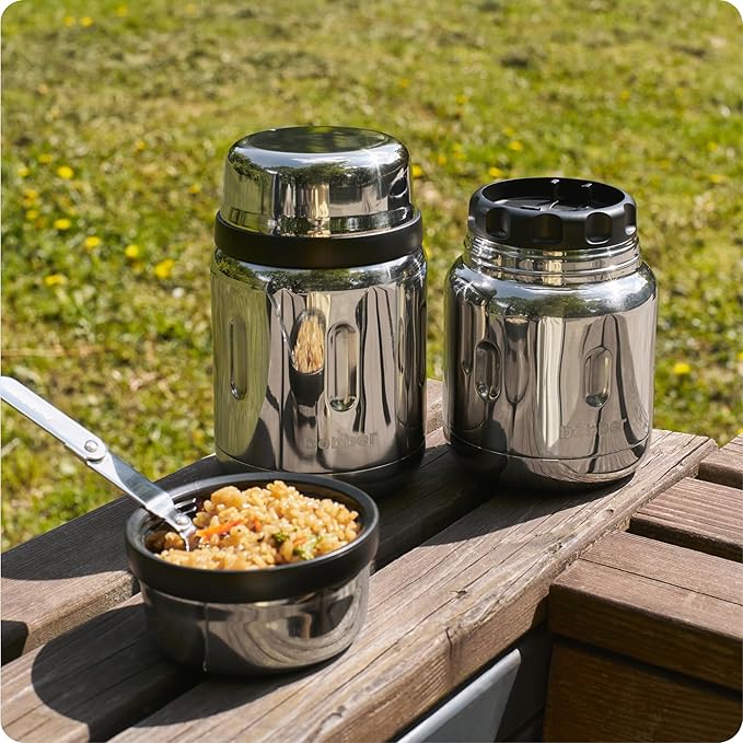 BOBBER 24 Oz Stainless Steel Thermos Food Jar with Folding Spoon and Extra-Wide Mouth – Insulated Soup Thermos for Hot Food, Keeps Hot for 14 Hours and Cold for 20 Hours (Glossy)