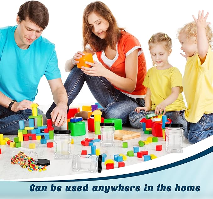 9 Pack 30 oz Square Clear Plastic Jars with Lids Wide Mouth Storage Containers Refillable Easy Grip Airtight Food Storage Jars for Kitchen Dry Goods Cookies Candy