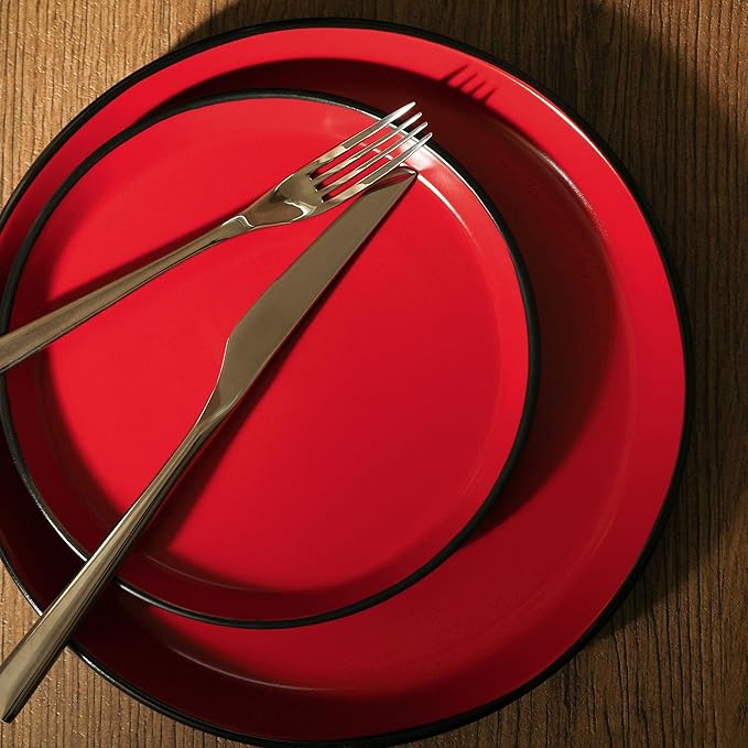 Stone Lain Albie Stoneware 16 Piece Dinnerware Set, Plates and Bowls Sets, Dish Set for 4, Red and Black, Microwave & Dishwasher Safe