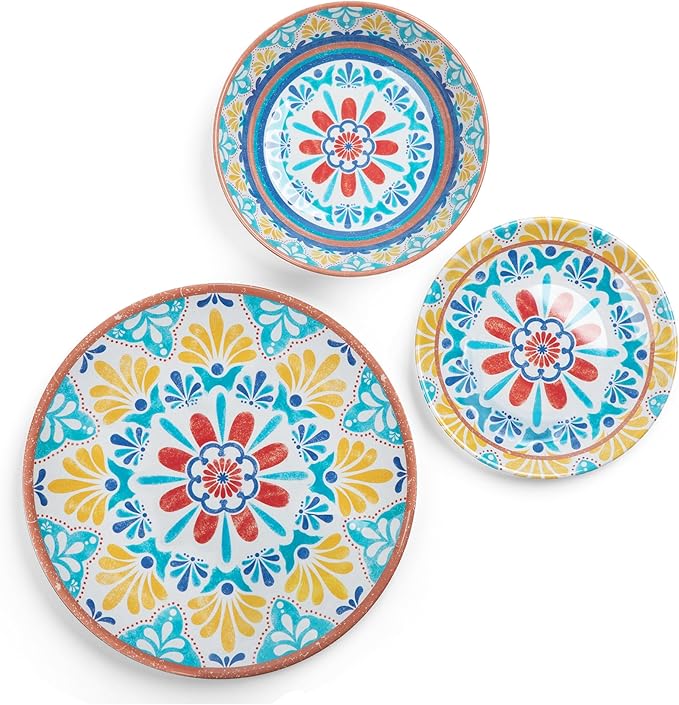 Larder & Vine 12-Piece Melamine Dinnerware Set: Durable, Lightweight, Break-Resistant Plates & Bowls – Stylish, Non-Toxic, Dishwasher Safe – Ideal for Everyday Use, Indoor & Outdoor Dining – Southwest