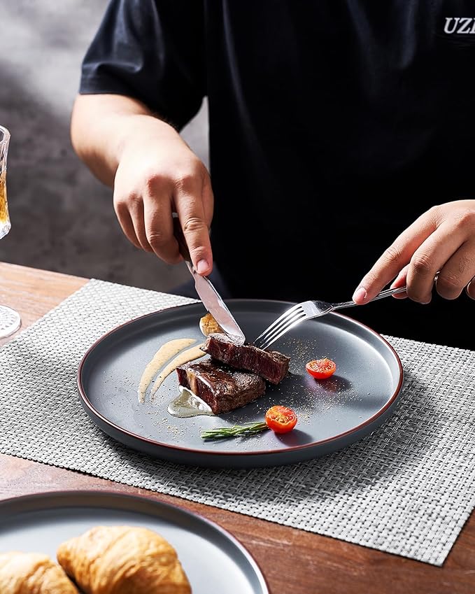 Famiware Mercury Plates and Bowls Sets, 18 Pieces Stoneware Dinnerware Sets, Dishes Set for 6, Microwave and Dishwasher Safe, Charcoal