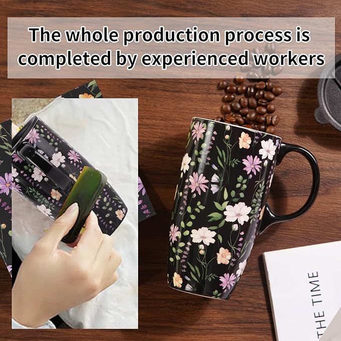 Topadorn Ceramic Travel Mug Coffee Cups with Spill-Proof Lid, Latte Mugs for Home and Office with Gift Box, Holiday Gift Her Him, Black