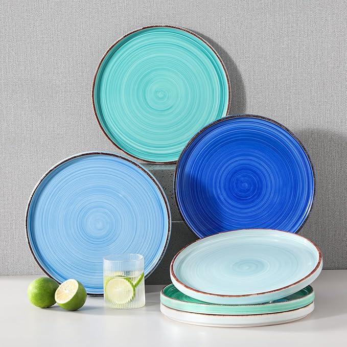 vancasso Bonita 10.5 Inch Dinner Plates, Ceramic Dinner Plate Set, Dinner Plates Set of 6, Large Dinnerware Plates for Kitchen, Microwave, Oven and Dishwasher Safe, Blue