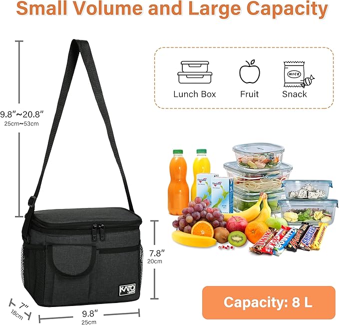 Tirrinia Insulated Lunch Bag for Women Men, Leakproof Lunch Box Containers for Adult, Work, School, Soft Lunchbox for Kids,Boys, Adult Cooler Bag for Picnic Hiking Beach,Black