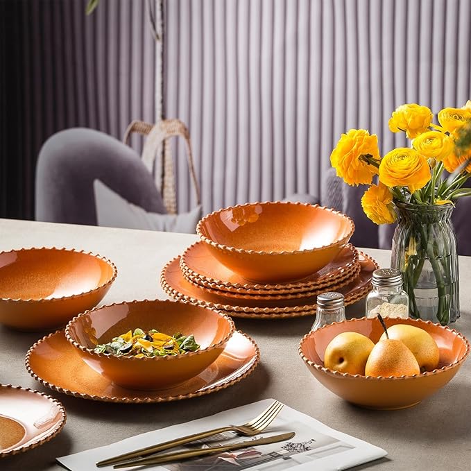 MissYIP 12 Piece Melamine Dinnerware Sets, Service for 4, Lightweight Unbreakable, BPA Free, Food Grade Plates Sets, Dishwasher Safe, Indoor and Outdoor Use