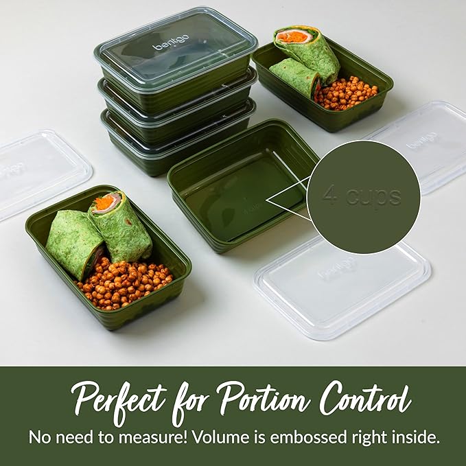 Bentgo Prep - 20-Piece 1-Compartment Reusable Meal Prep Containers with Lids, PFAS & BPA Free Materials, Durable, Microwave, Freezer, & Dishwasher Safe To Go Food Storage (Khaki Green)