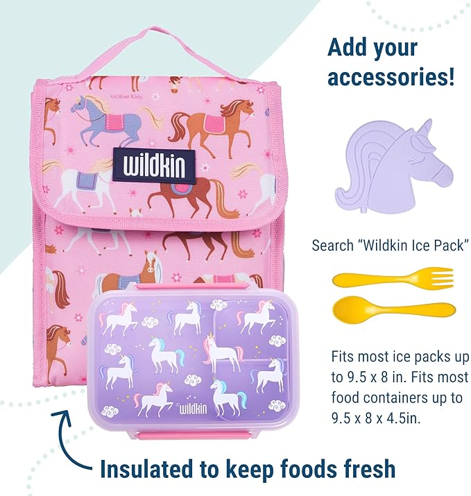 Wildkin Kids Insulated Lunch Bag – Reusable, Ideal for Hot/Cold Snacks, School & Travel - Horses