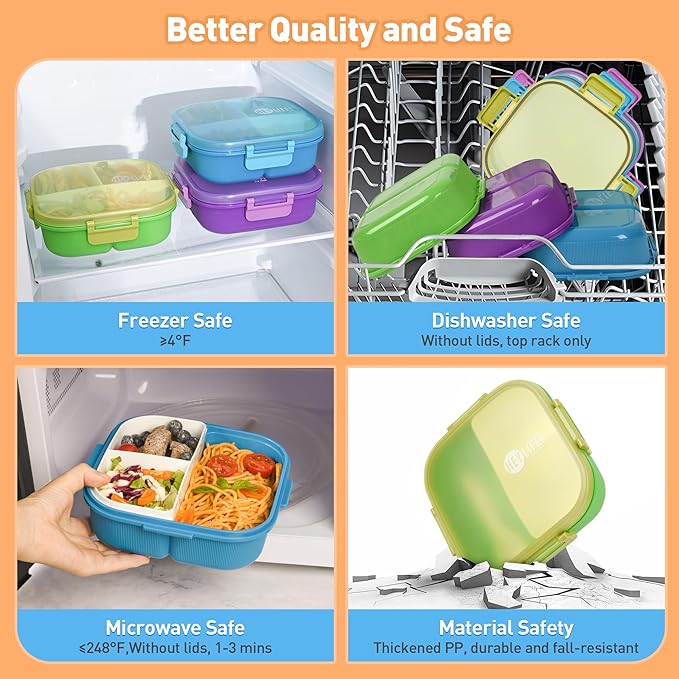 Square Bento Box with Removable Compartments for Adults & Kids - 1000ml Leak Proof Lunch Box with Utensils, BPA-Free, Microwave & Dishwasher Safe, Portable(Green)