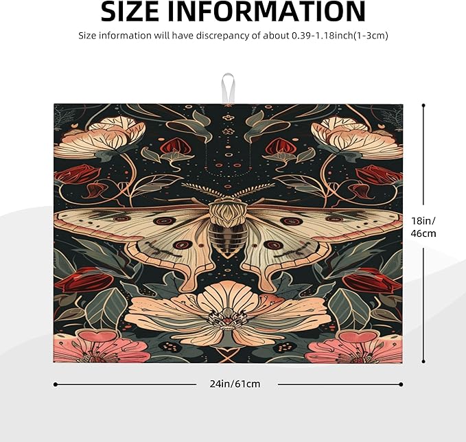 Vintage Butterfly Dish Drying Mat for Kitchen Counter Microfiber Super Absorbent Non-Slip Dish Drying Pad for Countertops Dishes Utensils Stylish Quick-Dry Machine Washable 18x24 Inch