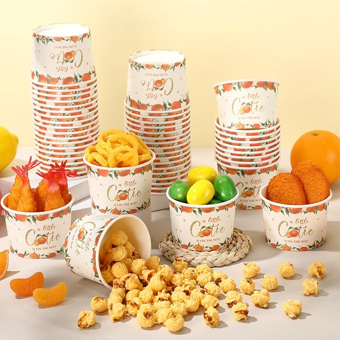 50 Pack Little Cutie Ice Cream Cups 9 oz a Little Cutie Is on The Way Baby Shower Disposable Dessert Bowls Paper Soup Bowls Orange Snack Cups for Hot or Cold Food Birthday Party Supplies