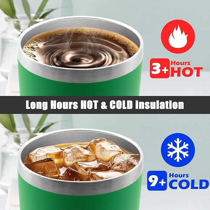20 oz Tumbler Coffee Tavel Tumblers Bulk with Lid Stainless Steel Double Wall Vacuum Insulated Mug Powder Coated Cups fit Car Cupholder for Hot and Cold - Green, 12Pack