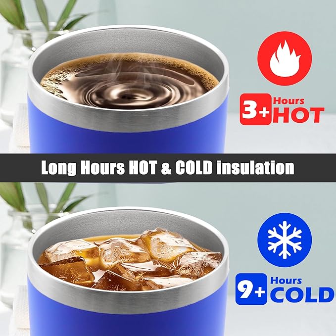 20 oz Tumbler Coffee Tavel Tumblers Bulk with Lid Stainless Steel Double Wall Vacuum Insulated Mug Powder Coated Cups fit Car Cupholder for Hot and Cold - Dark Blue, 8Pack